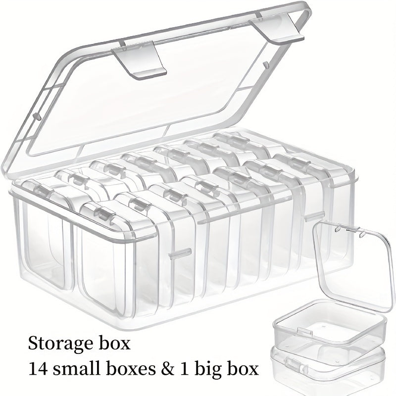 Clear Storage Box with Hinged Lid & 15 Rectangular Boxes