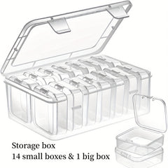 Clear Storage Box with Hinged Lid & 15 Rectangular Boxes