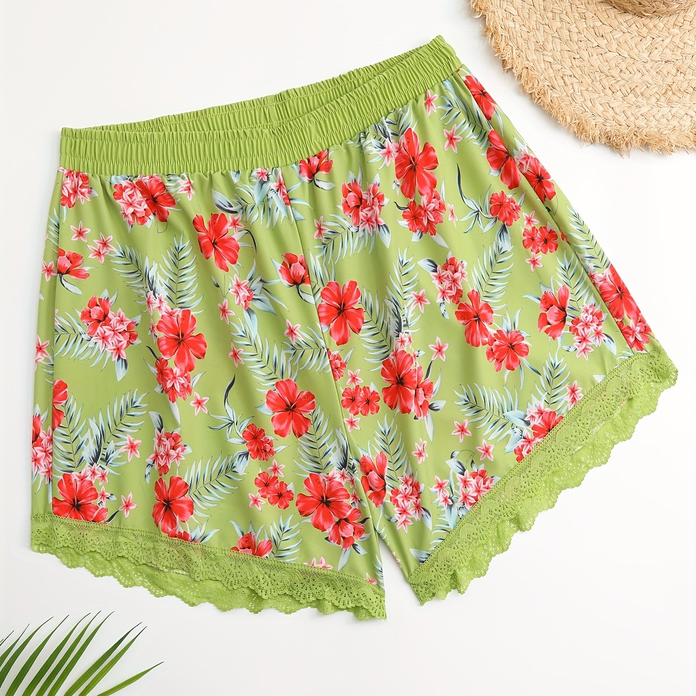 Vacay Shorts Women's Plus Floral Lace Swimwear Shorts