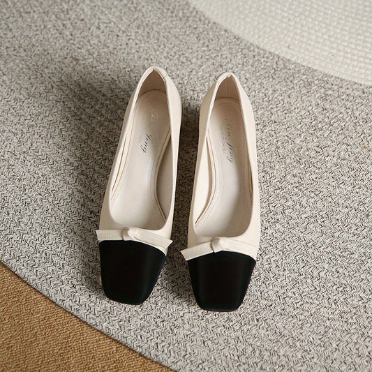 Chic Bowknot Chunky Heels Square Toe Mid Heel Shoes