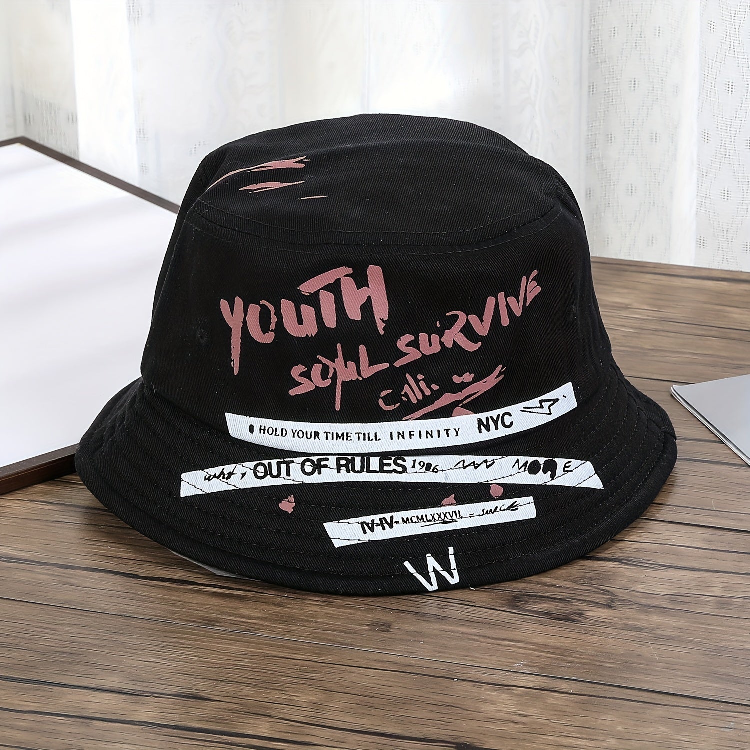 Youth Graffiti Printed Bucket Hat Lightweight Sunscreen Fisherman Cap