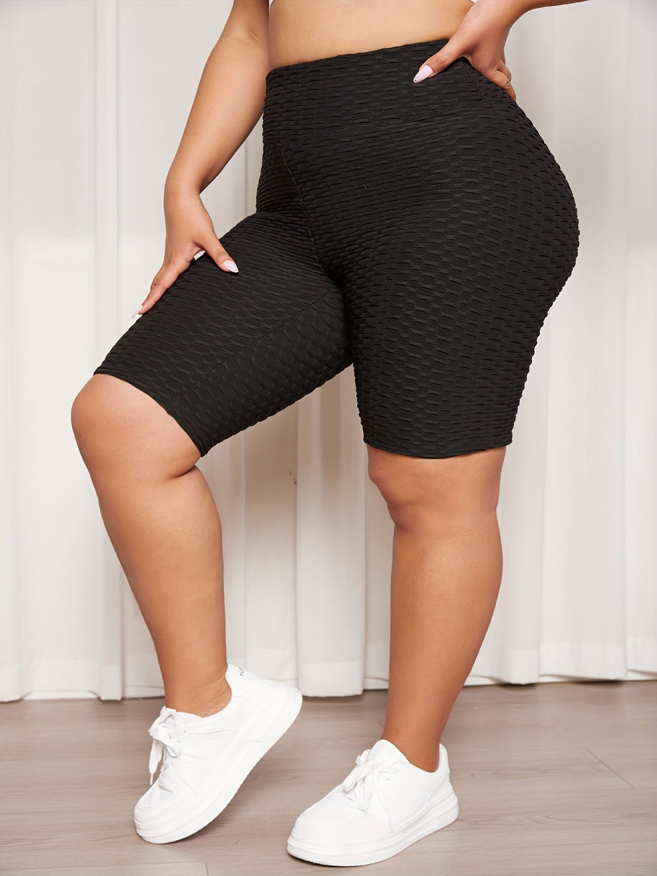  Textured High Waist Biker Shorts