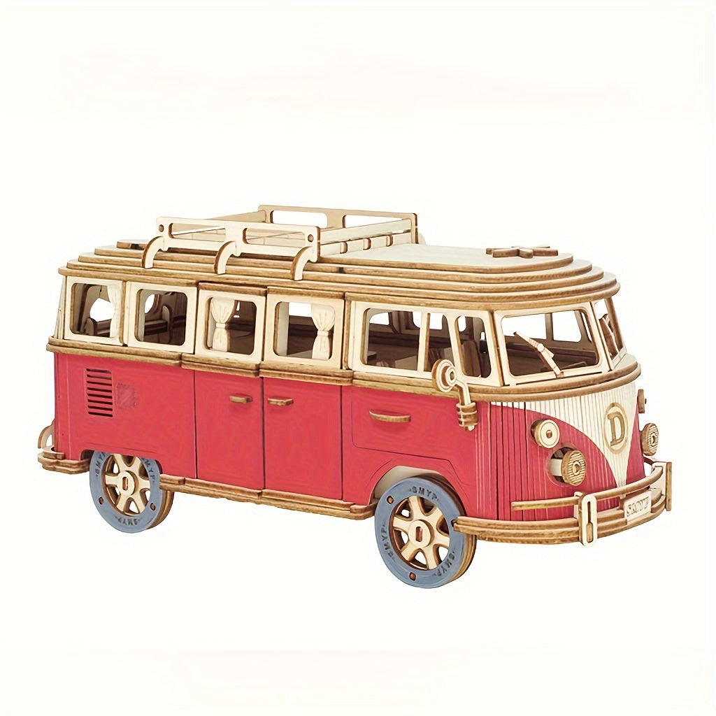 Wooden Puzzle Camping Car Model 3D Building Block Toy