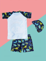 Boys Dinosaur Print 3pcs Swimsuit Set