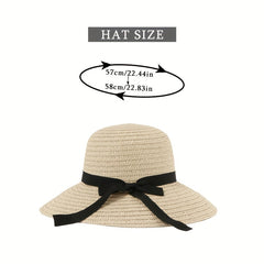 Wide Brim Straw Sun Hat with Ribbon Bowknot Decoration