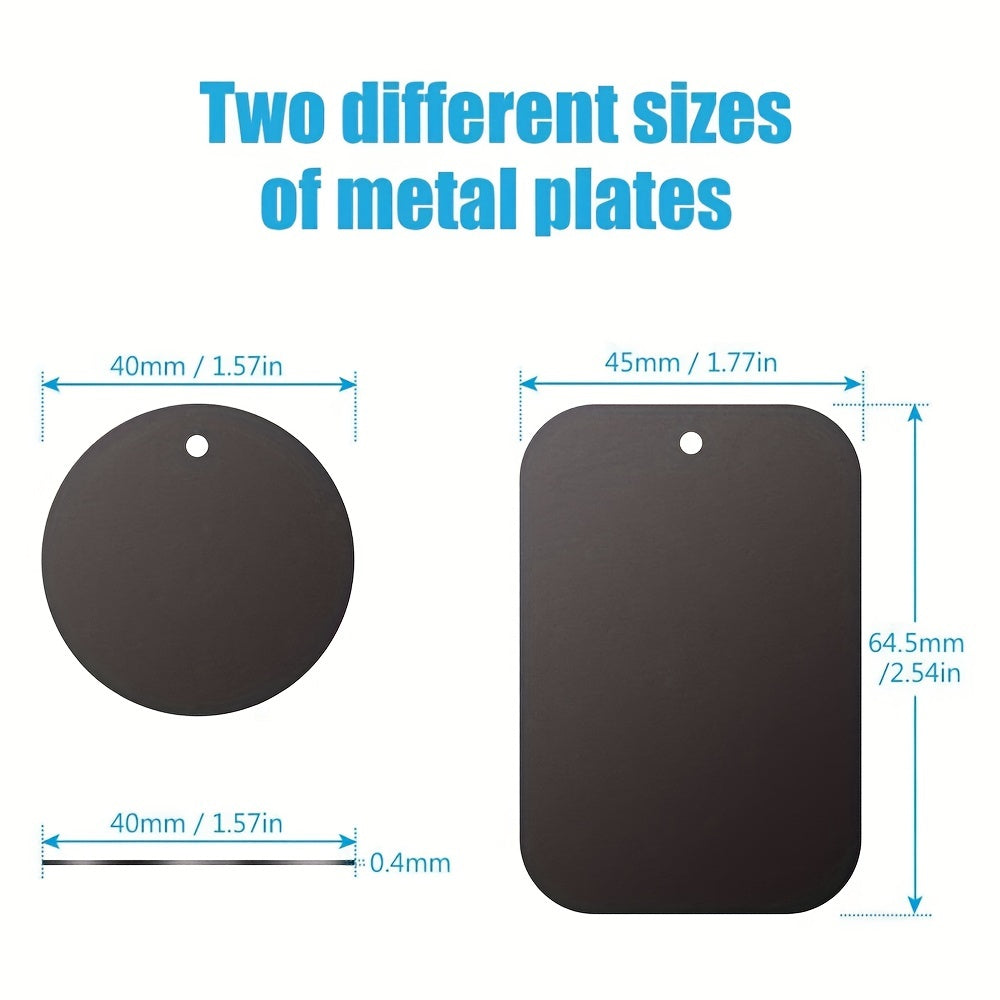Metal Plates 8 Pack w/ Adhesive for Magnetic Mounts, Rectangle & Round
