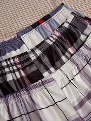3pcs Plaid Sleep Bottoms Elastic Waistband Shorts Women's Sleepwear