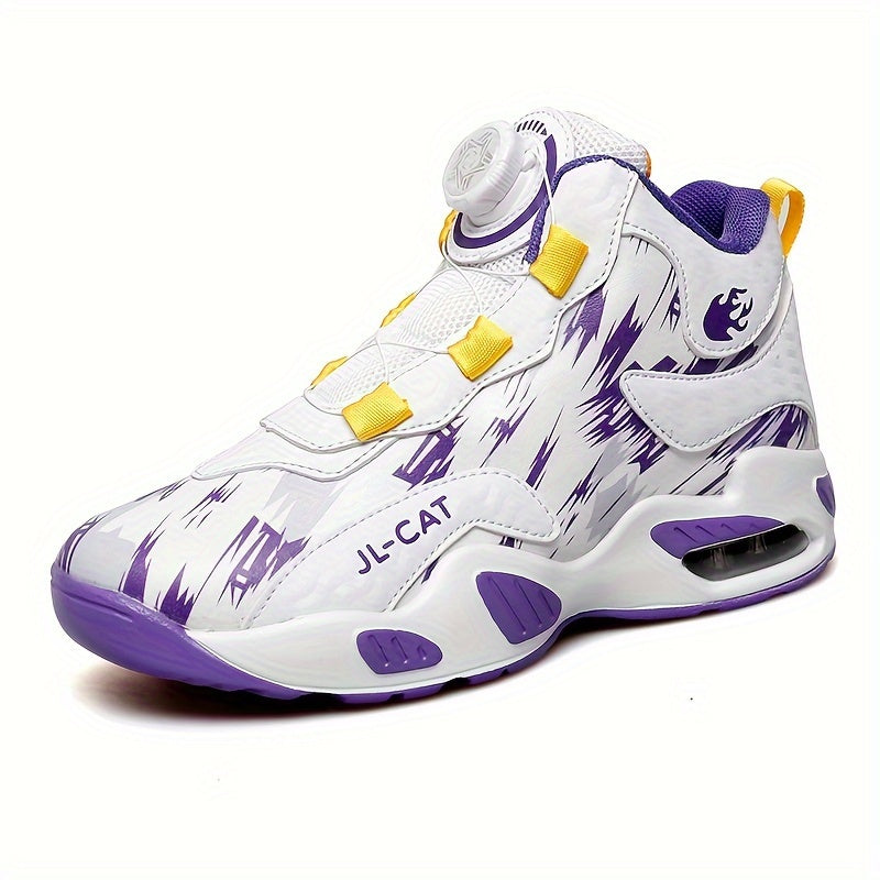 Boy's High Top Basketball Shoes with Rotating Buckle