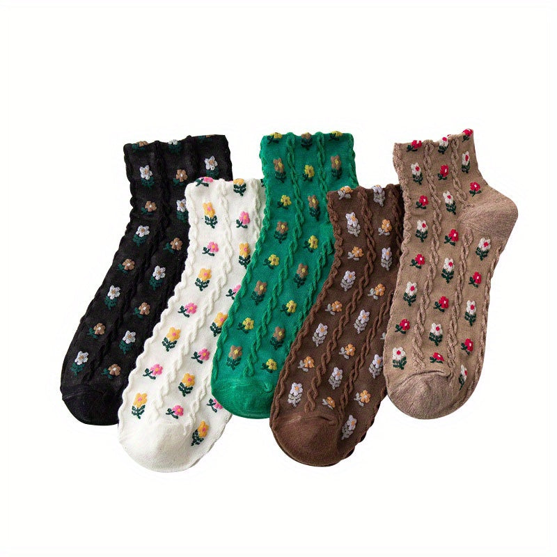 5 Pairs Floral Print Short Socks for Women