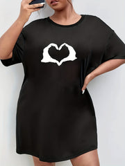  Heart Print Short Sleeve Sleep Dress