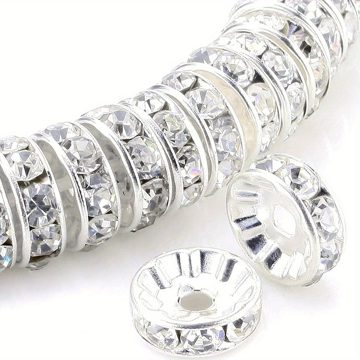 100pcs Silver Plated Round Interval Beads Czech Crystal Rhinestones
