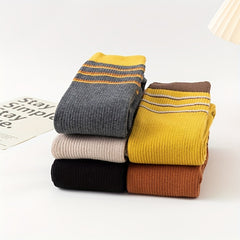 5 Pairs Striped Thigh High Socks Women's Stockings