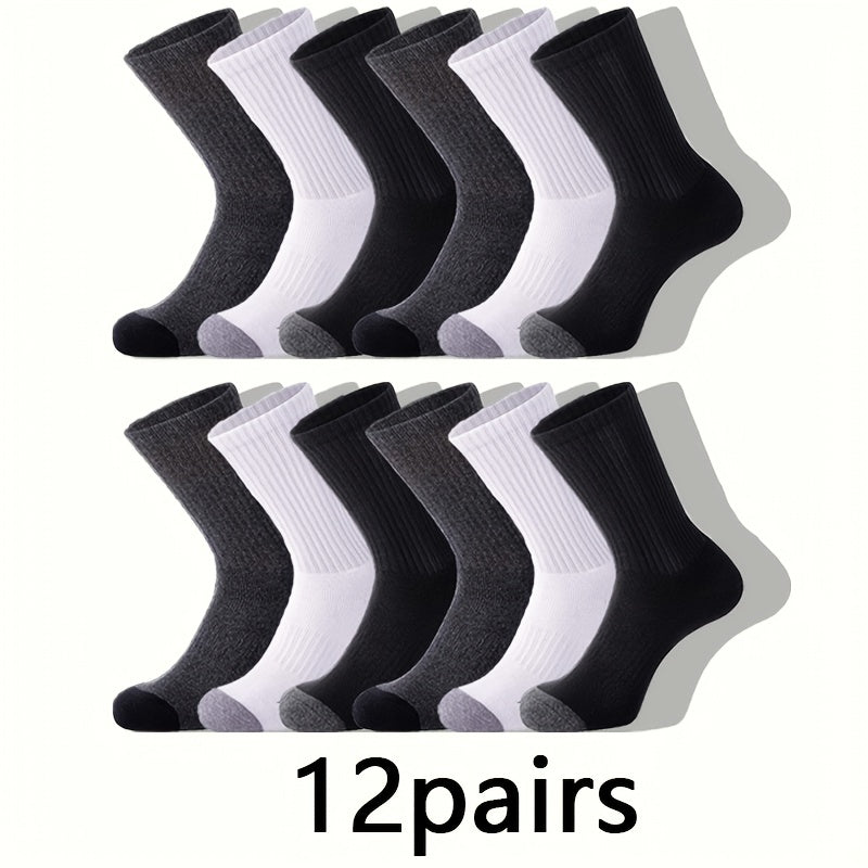 Men's Casual Sports Crew Socks 12 Pairs Gray