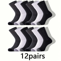 Men's Casual Sports Crew Socks 12 Pairs Gray