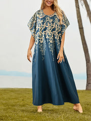 Boho Kaftan Dress Plus Size Baroque Print Maxi Cover Up