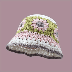 Hollow Crochet Bucket Hat Breathable Sunshade Basin Hat for Women