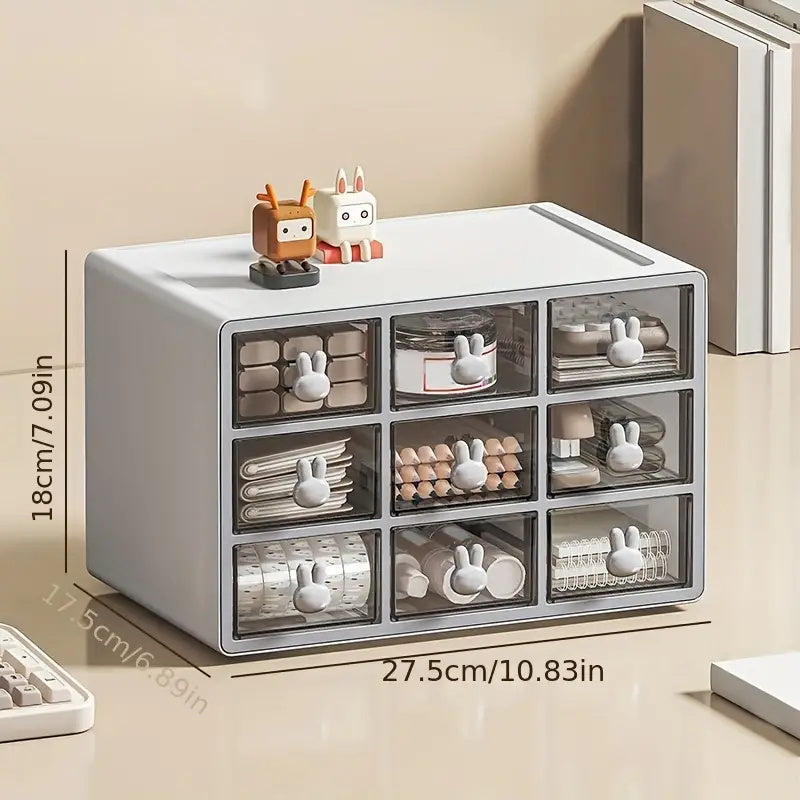 Plastic Cartoon Storage Box Desktop Organizer Nine Grids Keep Desk Tidy