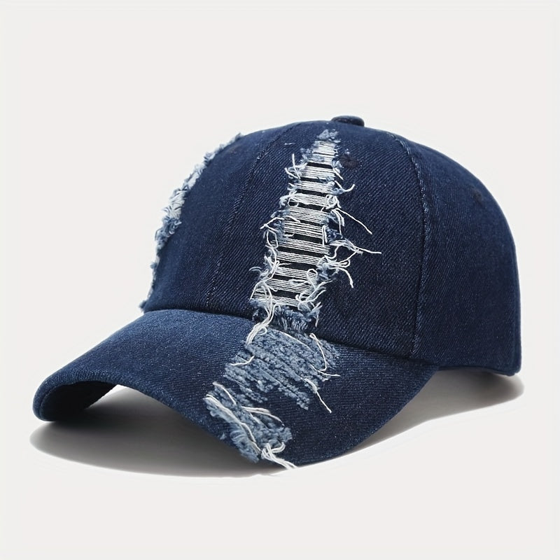 Washed Ripped Denim Peaked Cap Outdoor Sun Protection Baseball Cap