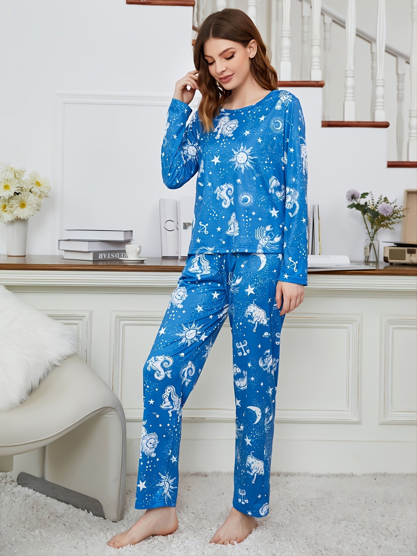 Women's Sun Print Pajama Set Long Sleeve Top & Pants