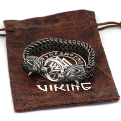 Men's Stainless Steel Wolf Head Bracelet Vintage Personality Viking