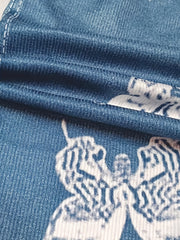  Denim & Butterfly Print Stretchy Skinny Shorts