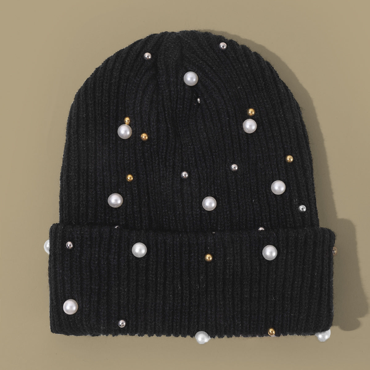 Faux Pearl Beanie Hat Classic Winter Warm Knitted Hat For Women