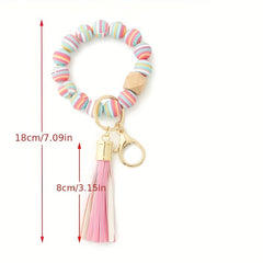Colorful Beaded Bracelet Charms Tassel Decor Wrist Key Bag Pendant