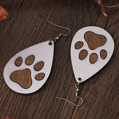 Men's Wooden Dog Paw Drop Earrings