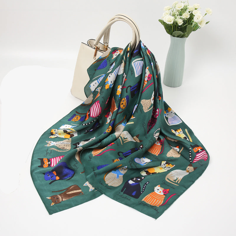 Cartoon Lady Silk Scarf Bandana Printed Thin Headscarf