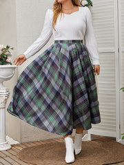  Retro Skirt Women's Plus Plaid Elastic A line Skirt