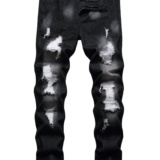 Slim Fit Ripped Jeans Men Casual Street Style Distressed Denim Pants