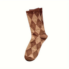 6 Pairs Plaid & Striped Socks College Style Women's Stockings