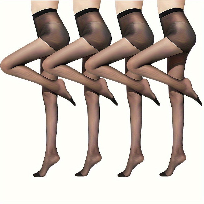 4 Pack Ultra Thin Sheer Pantyhose High Waist Slim Footed Pantyhose