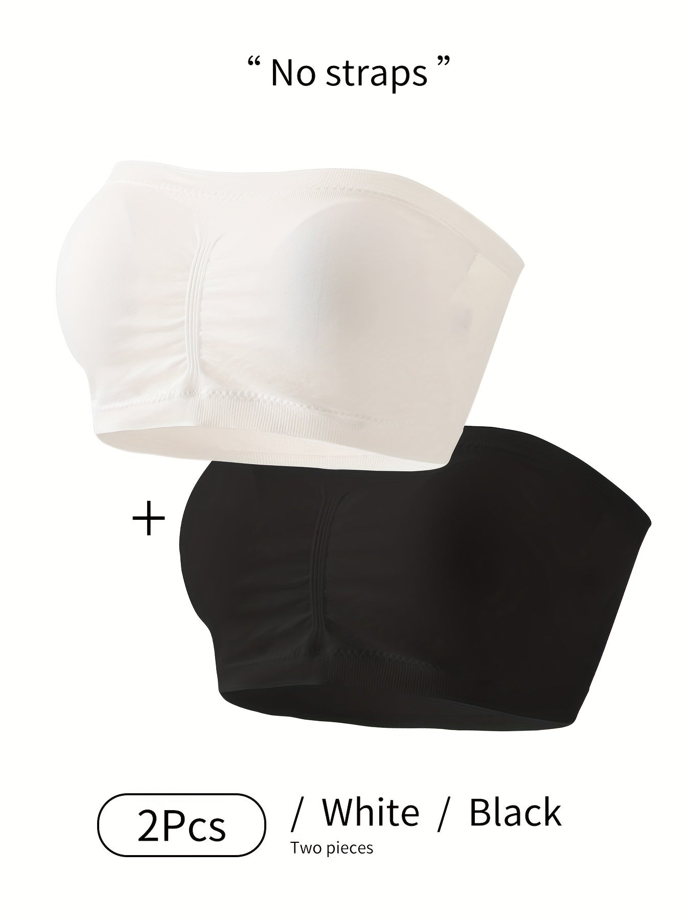 2pcs Solid Strapless Bandeau Bras Stretch Everyday Bra Women's Lingerie