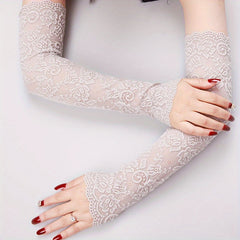 Lace Sunscreen Sleeves Floral Breathable Driving Wedding Gloves