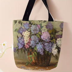 Floral Print Canvas Handbag Reusable Shopping Bag
