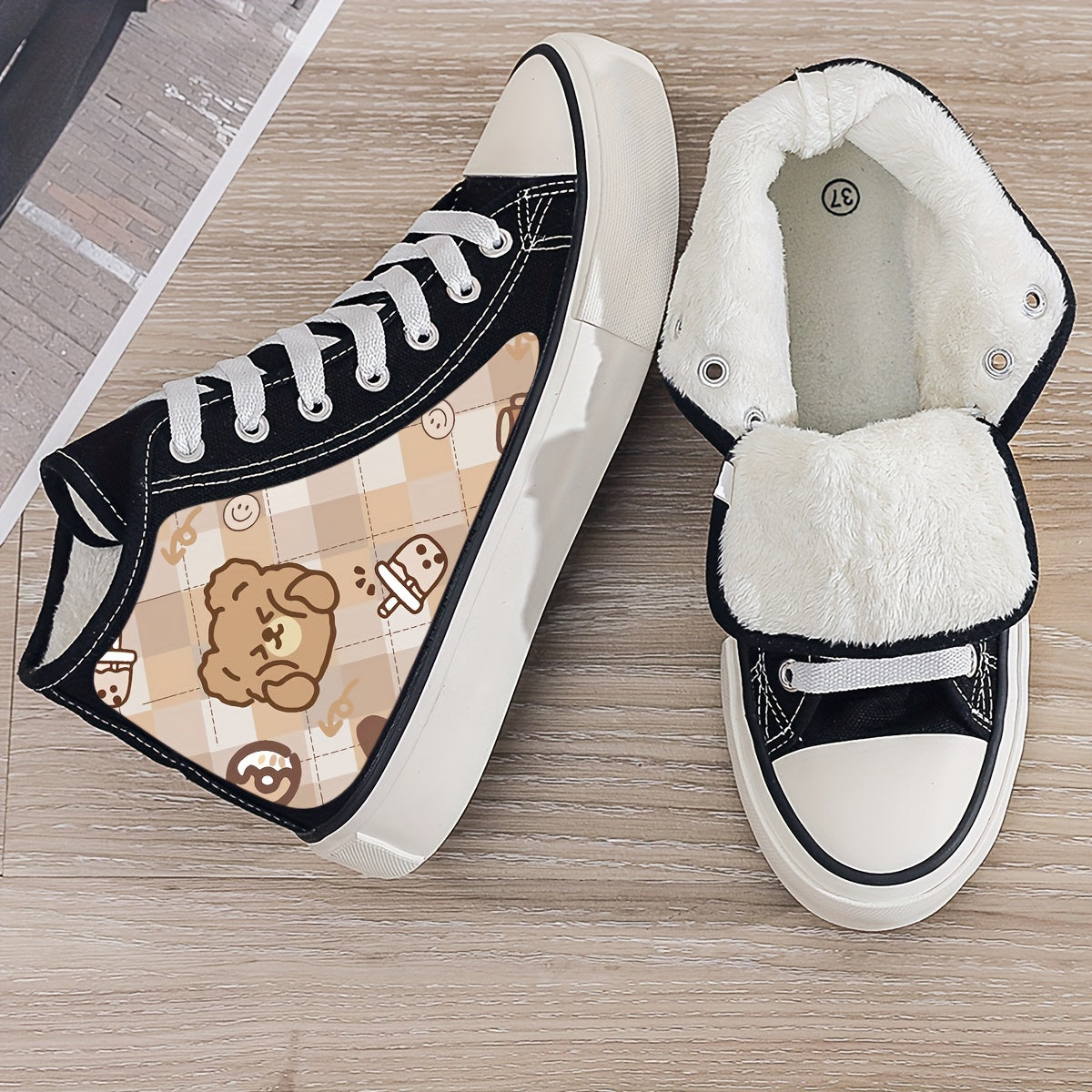 Girl's Cute Bear Pattern High Top Skate Shoes