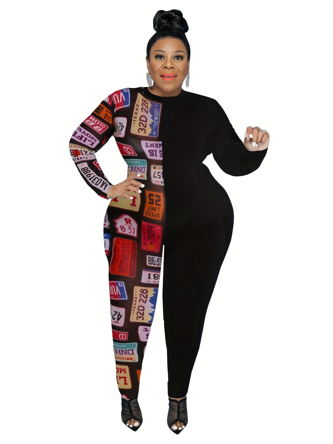  Colorblock Graffiti Print Jumpsuit