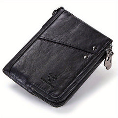 RFID Card Holder Leather Money Bag Double Zipper Male Clutch