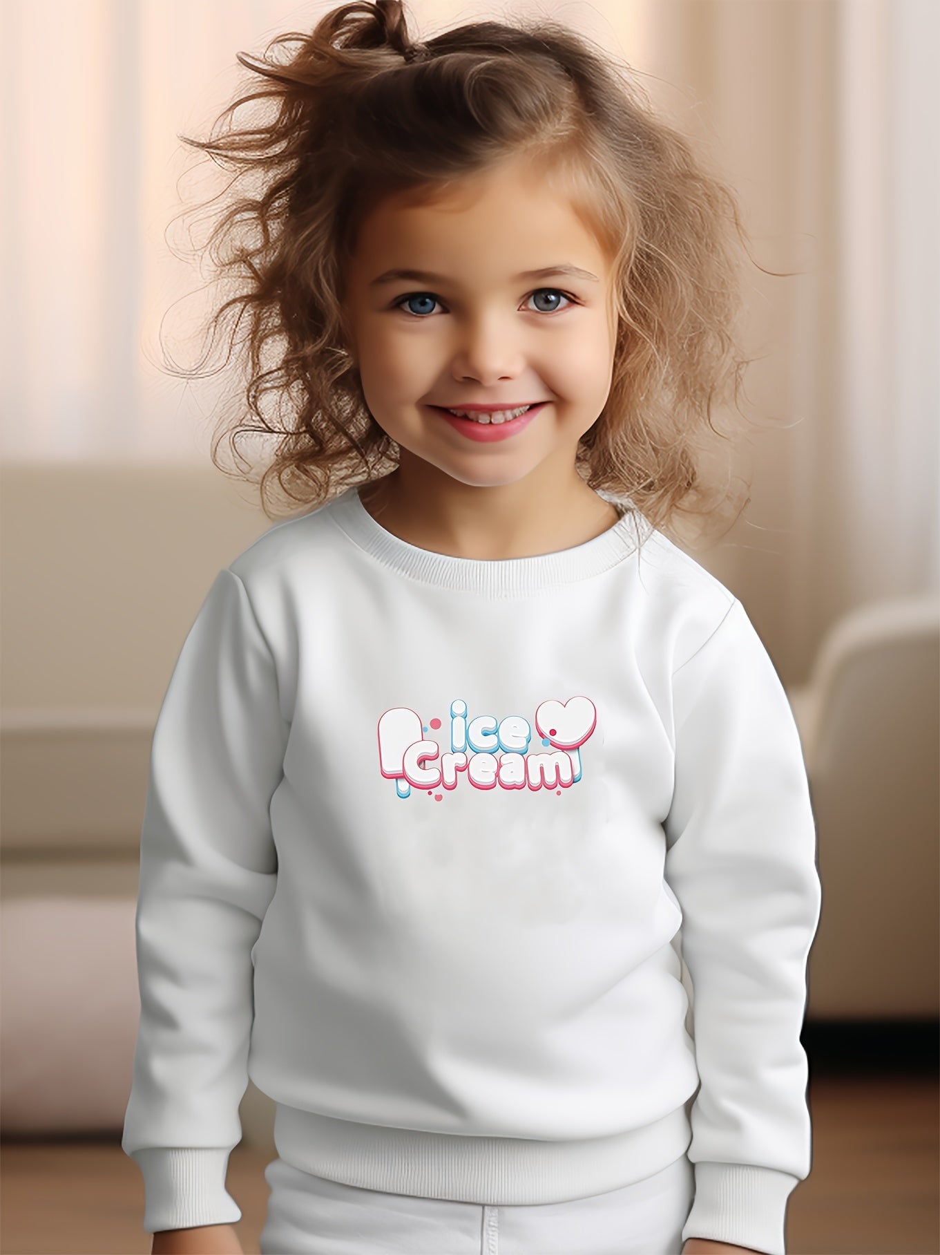 Girls Ice Cream Pattern Crew Neck Sweatshirt