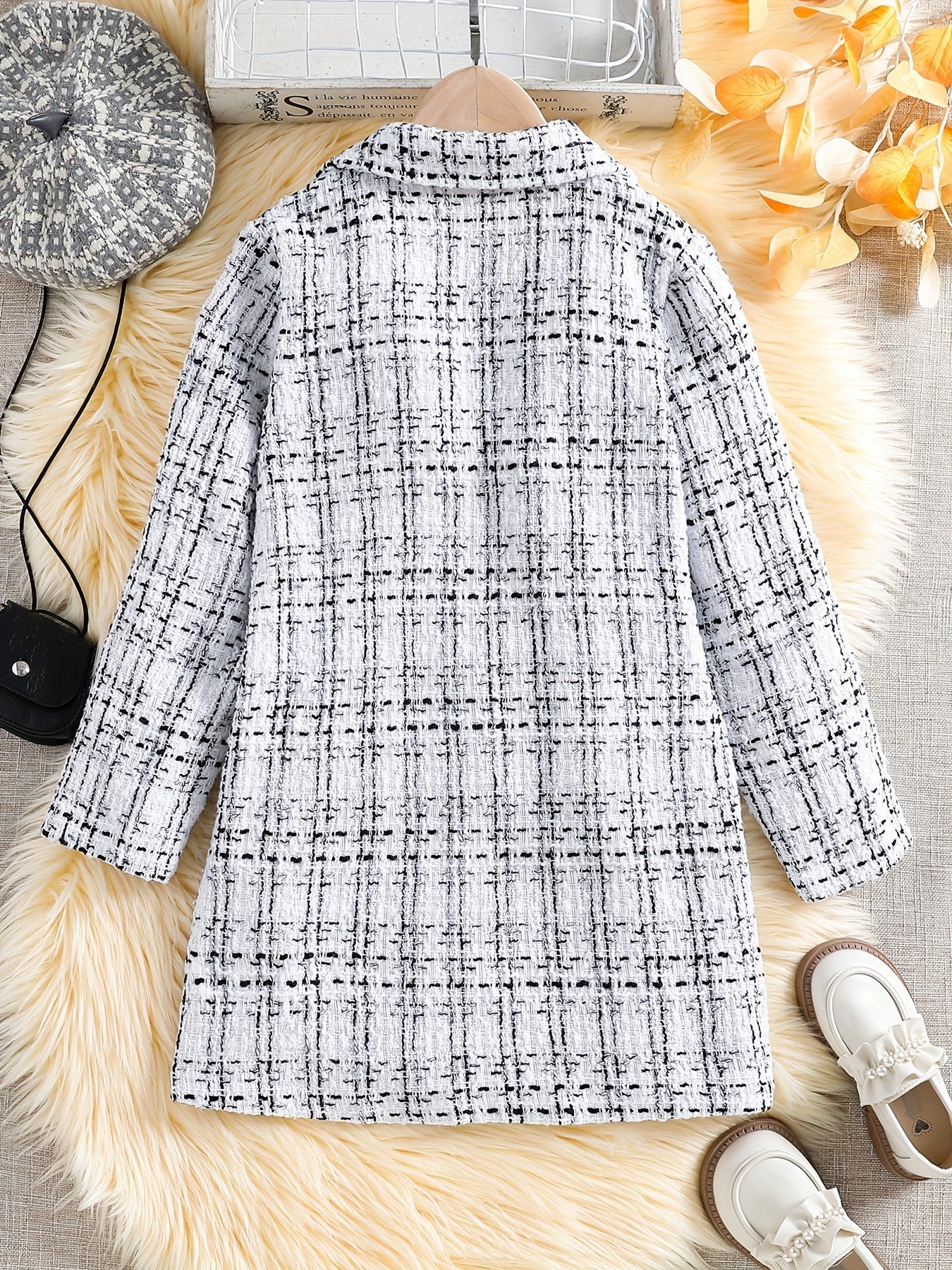 Girls' Lapel Tweed Jacket Double Breasted Sweet Overcoat Jackets