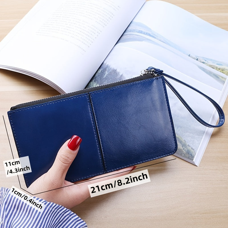 Stitch Detail Long Wallet Faux Leather Clutch Purse Women's Zipper Wristlet Bag