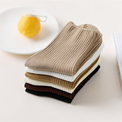Women's Solid Ribbed Crew Socks Soft & Comfy Mid Tube Stockings