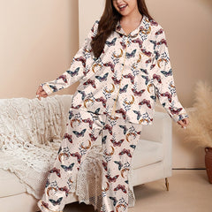  Retro Pajamas Set Women's Butterfly Moon Print Satin
