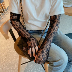Floral Lace Fingerless Sunscreen Long Gloves Women