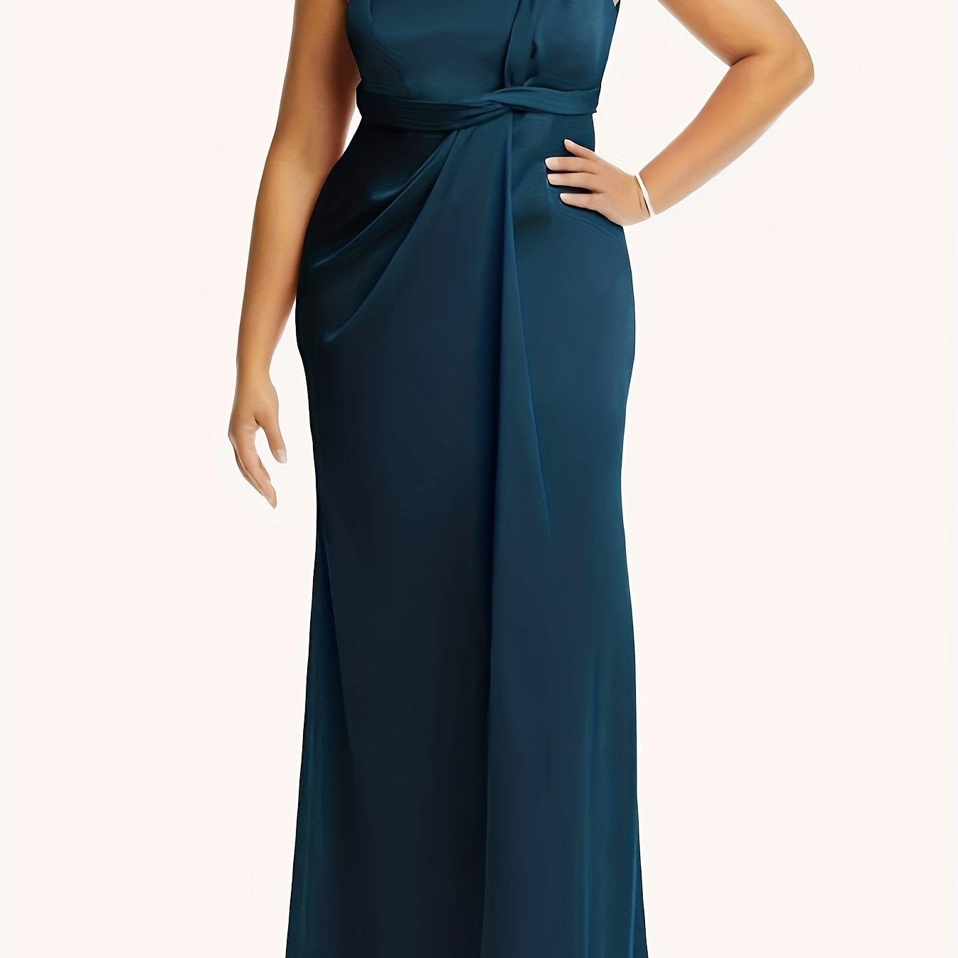  Bridesmaid Dress Solid One Shoulder Maxi Formal Dress