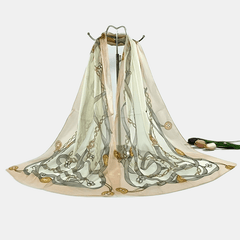 Classic Chain Print Chiffon Scarf Vintage Breathable Shawl Women Casual Head Wra
