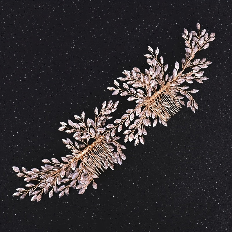 Bridal Hair Comb Silver & Golden Rhinestone Crystal Wedding