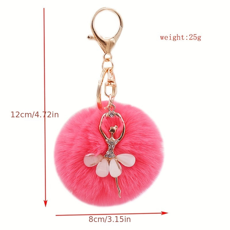 Ballet Girl Pom Pom Keychain Rhinestone Bag Accessory Car Pendant