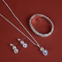 4pcs Silver Plated Rhinestone Jewelry Set for Women